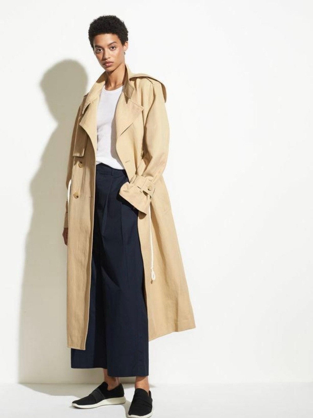 Vince Drawstring Linen Blend Long Trench Coat New Khaki Size S